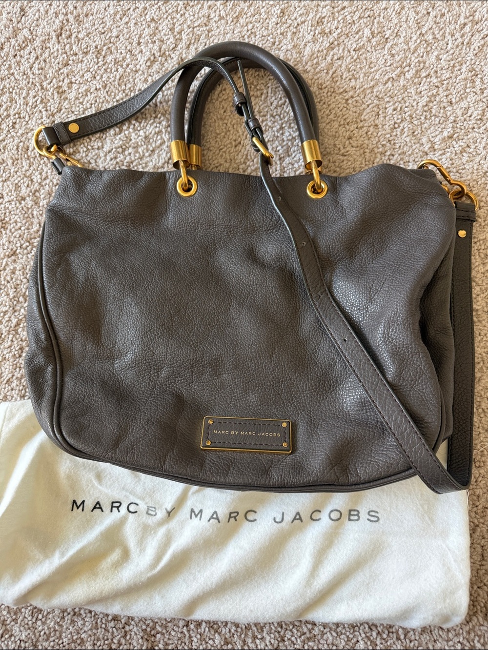 Marc by Marc Jacobs Gray Pebbled Leather Tote with Gold Hardware